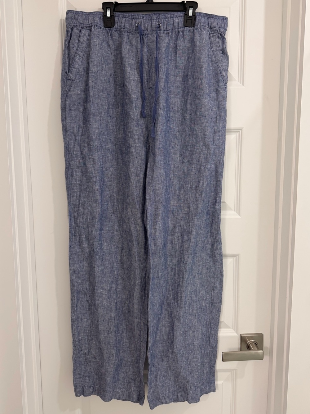 Light Blue 100% Linen Drawstring Pants